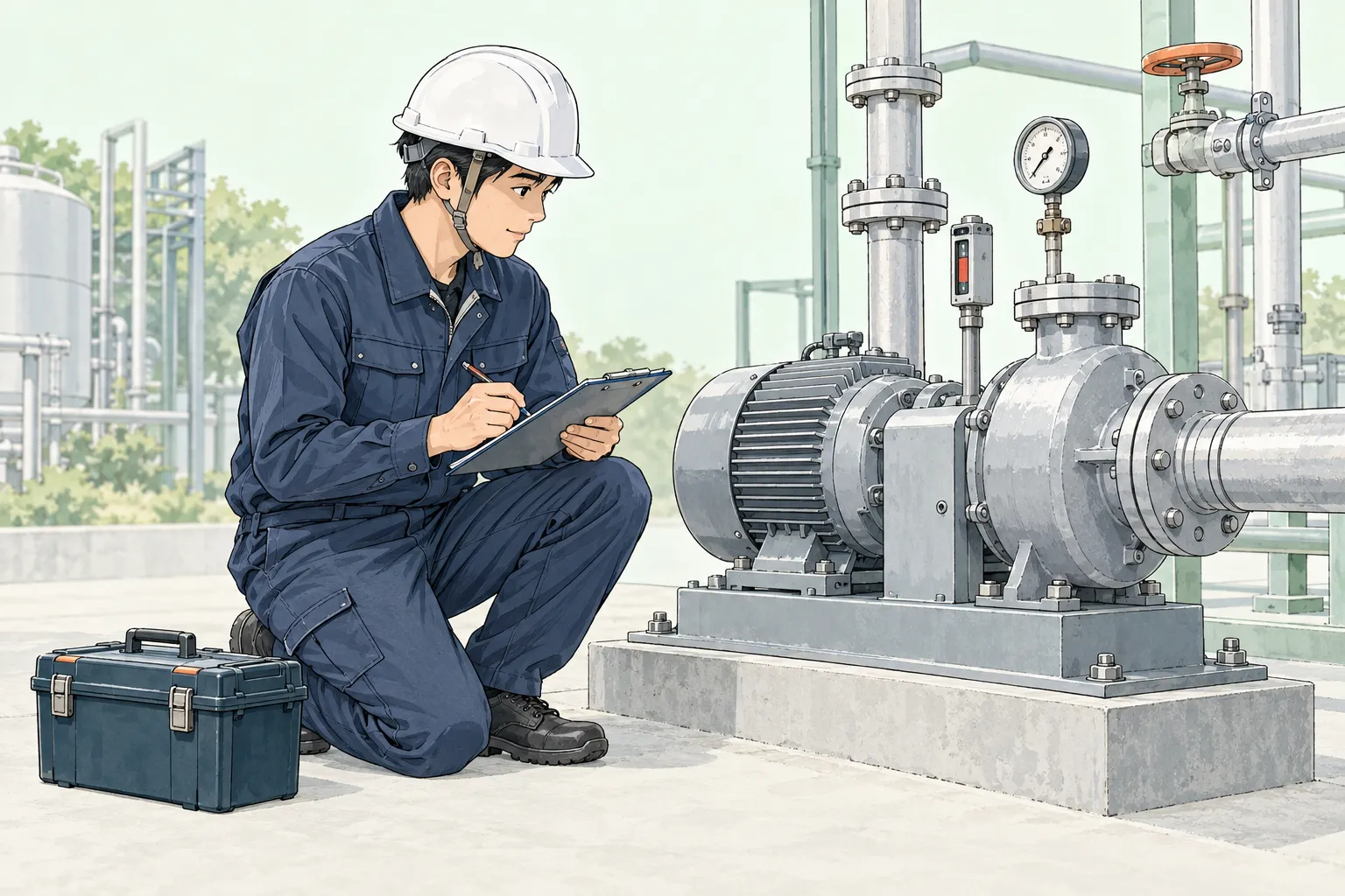 機器の状態を点検して記録するイラスト