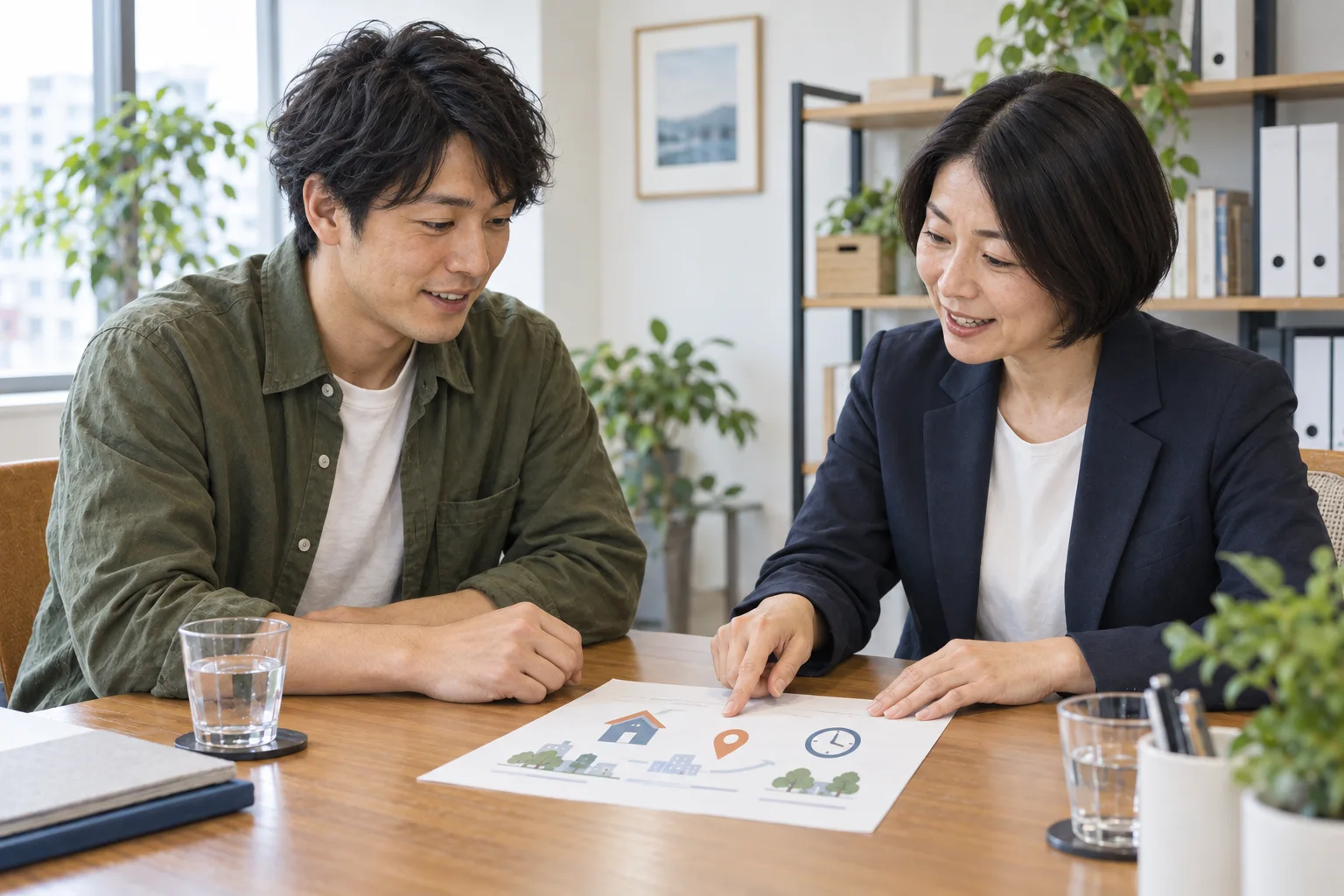 仕事について相談しながら採用情報を確認するイメージ